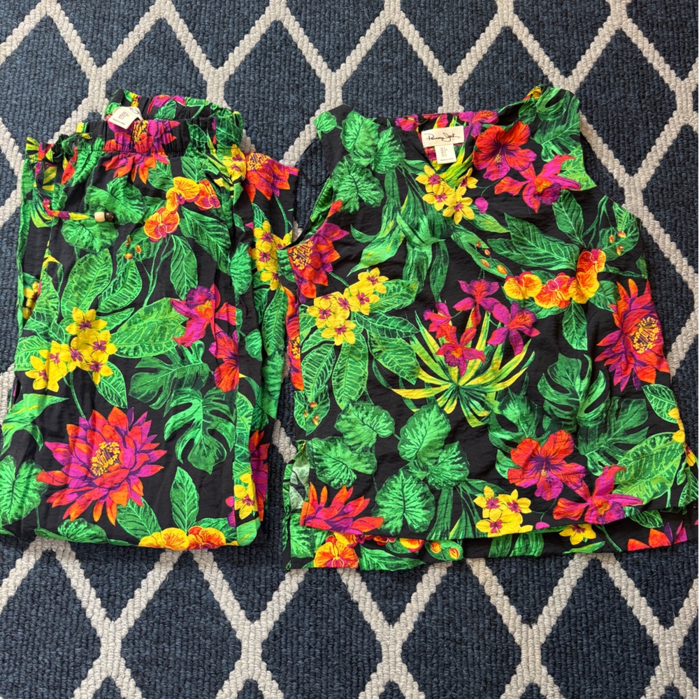 Panama Jack 2-Piece Pants Set Black/Green Tropical S - Picture 2 of 7